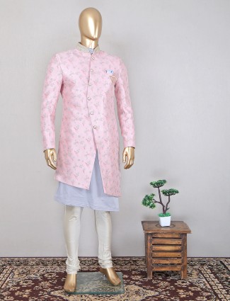 Pink silk sherwani for wedding events
