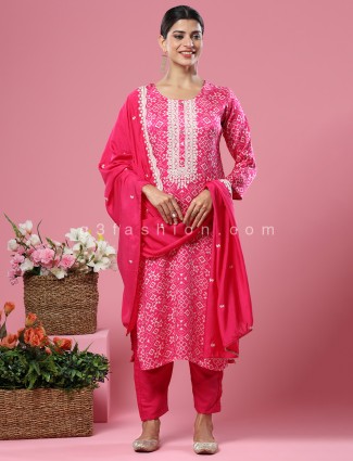 Pink soft silk printed salwar suit