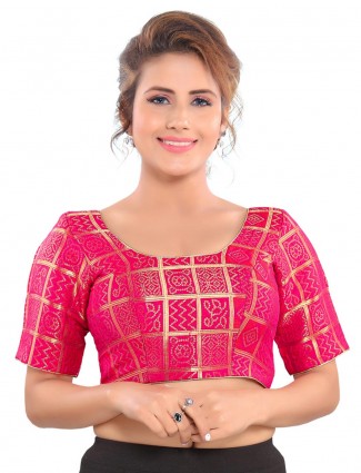 Pink zari weaved readymade blouse