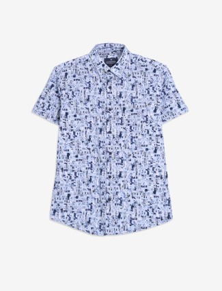 PIONEER blue cotton printed shirt