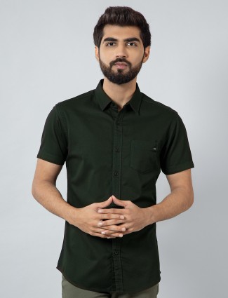Pioneer dark olive cotton casual wear shirt for mens