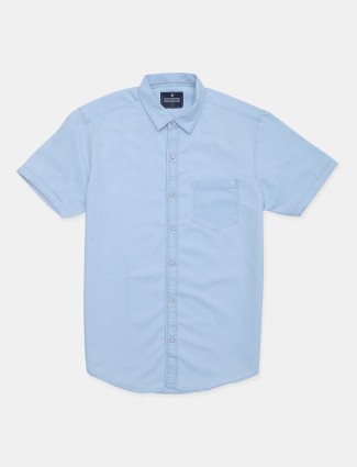 Pioneer solid blue cotton casual wear shirt