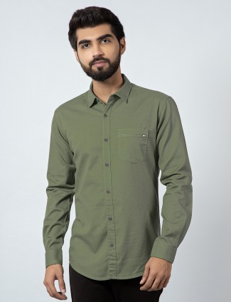 Pioneer solid green cotton casual wear shirt