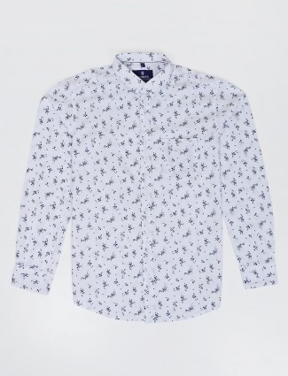 Pioneer white printed slim fit cotton shirt