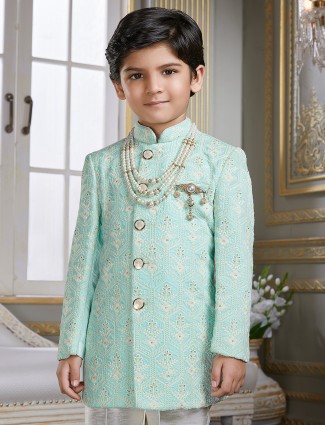 Pista green color indo-western suit in cotton silk