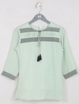Pista green cotton casual top for women in solid style