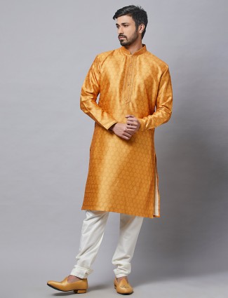 Yellow solid style raw silk kurta
