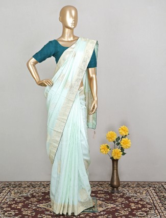 pistachio green attractive wedding occasions dola silk saree for women