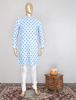 Powder blue hued cotton hue kurta suit for men