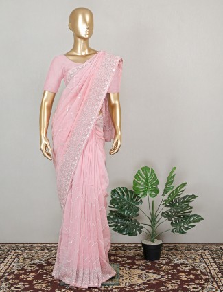 Powder pink charming tissue silk wedding saree for women