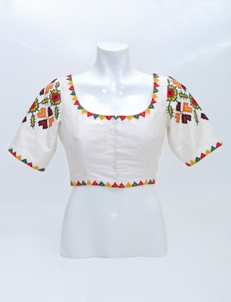 Powder white ready made blouse for women in cotton silk