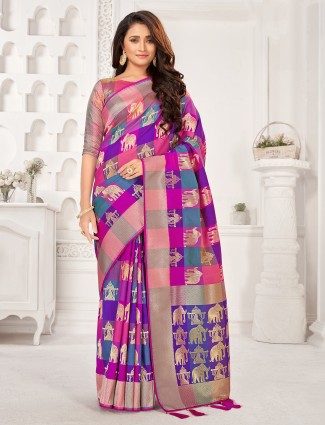 Pretty multicolor checked saree in silk fabric
