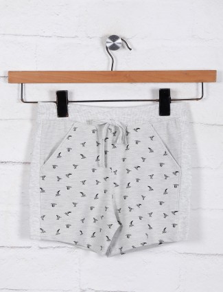 Printed grey casual short in cotton