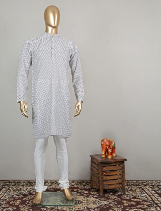 Printed grey colored cotton kurta pajama