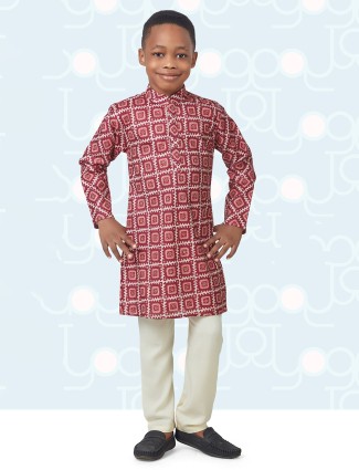 Printed maroon cotton festive wear kurta suit