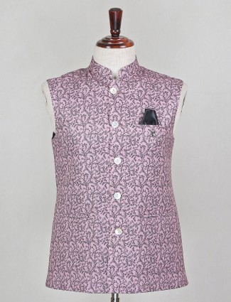 Printed party wear pink cotton silk waistcoat