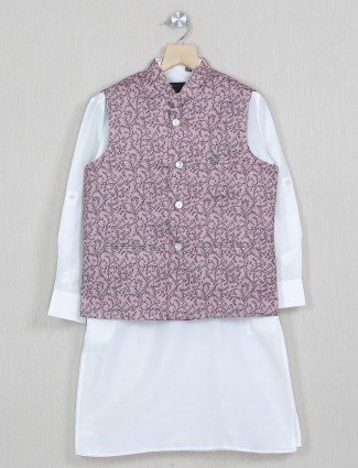 Printed prink cotton silk festive wear waistcoat set