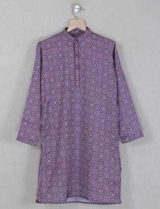 Printed purple cotton festive wear kurta suit