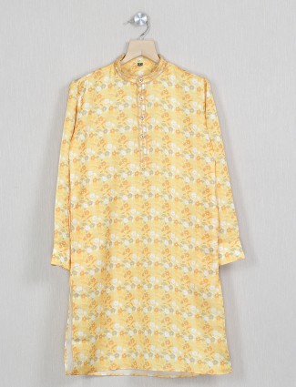 Printed yellow cotton kurta suit for boys