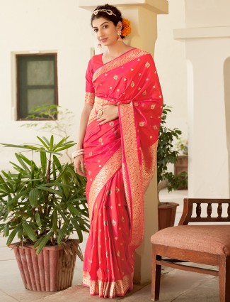 Magenta wedding look sari in banarasi silk