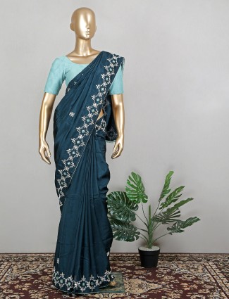 Prussian blue charming silk wedding saree for women