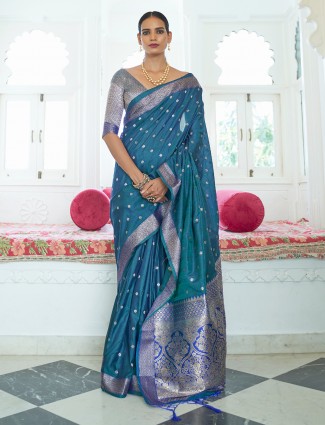 Prussian blue designer wedding ceremonies silk saree