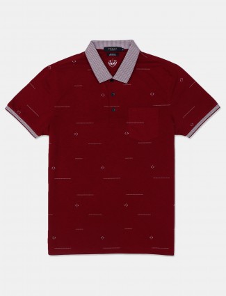 Psoulz maroon printed polo t-shirt for men