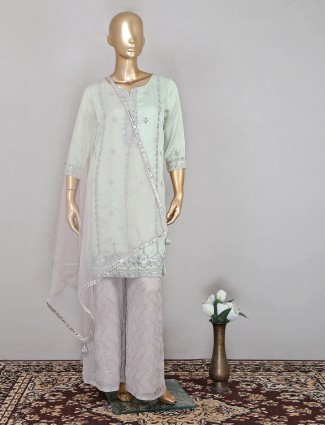 Punjabi style cotton palazzo suit in pistachio green for wedding events