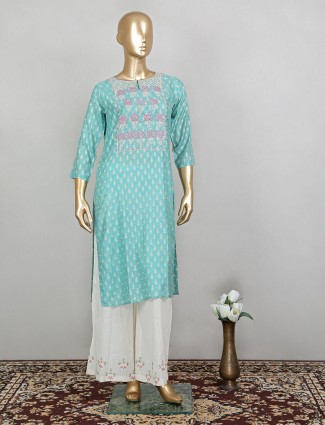 Punjabi style cotton palazzo suit in sea green for festive look