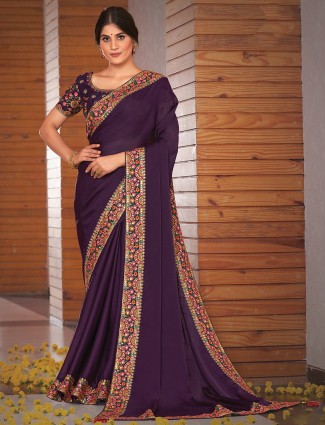 Purple amazing wedding ceremonies elegant sari in silk