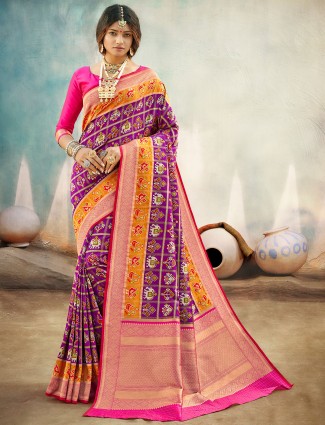 Purple attirable saree for wedding ceremony in patola silk