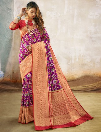 Purple best patola silk saree for wedding ceremony