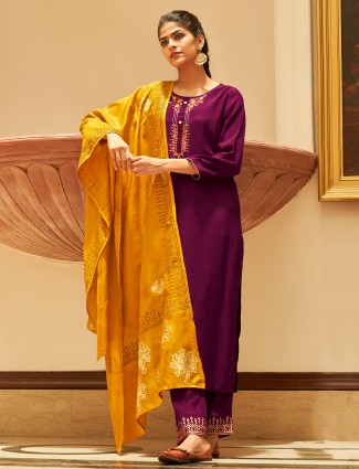 Purple designer cotton festive events punjabi style pant suit