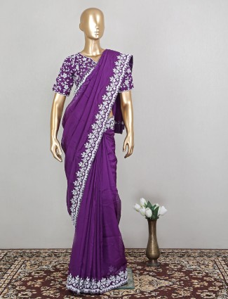Purple extraordinary tissue silk sari with ready made blouse