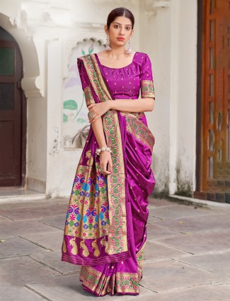 Purple paithani silk wedding occasion saree