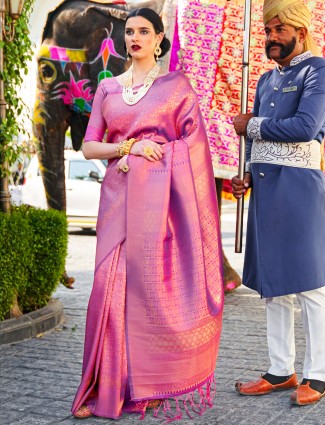 Purple traditional kanjivaram silk saree for wedding season
