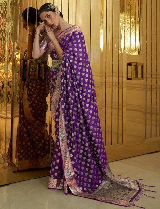 Purple wedding ceremonies banarasi silk sari