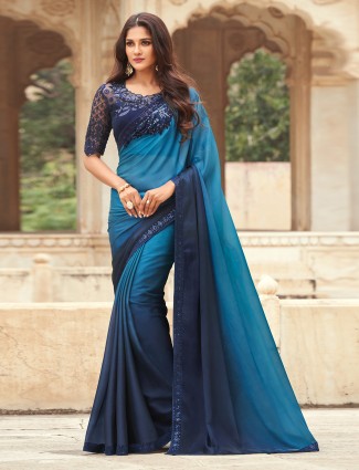 Rama blue alluring festive look saree in satin