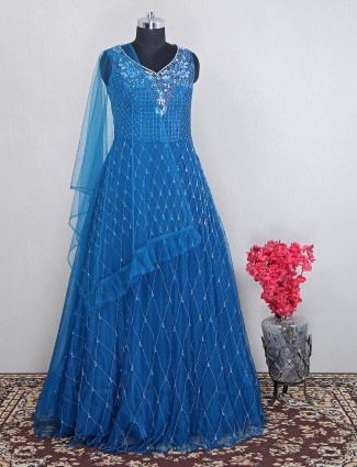 Rama blue attractive designer net gown for party season