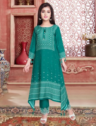 Rama green hue salwar suit in raw silk fabric