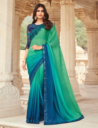Rama green precious latest designer festive events satin saree