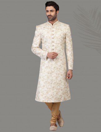 Ravishing off white silk sherwani set