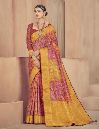 Raw silk innovative Multi color wedding functions saree