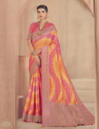 Raw silk wedding occasions saree in Multi color