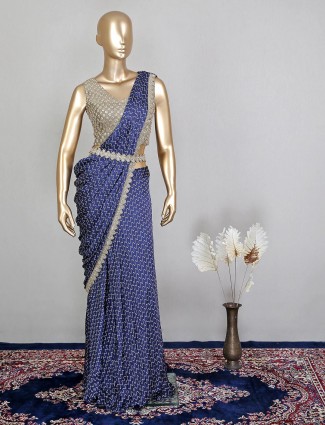 Ready to wear gorgeous blue silk wedding wear saree