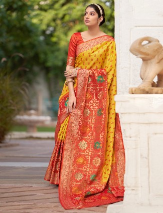 Red and yellow color traditional wedding ceremonies patola silk saree
