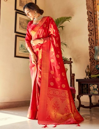 Red color jacquard silk wedding ceremonies saree
