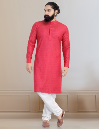 Red cotton kurta set for mens