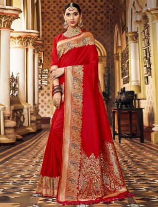 Red extravagant banarasi silk saree for wedding events