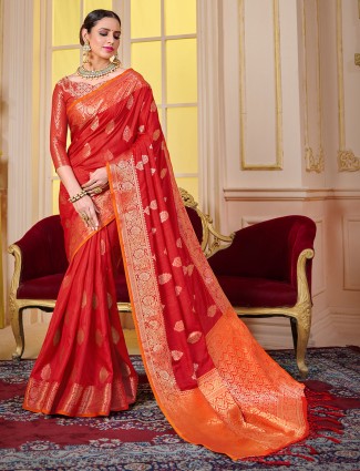 Red fantastic designer wedding ceremonies saree in muga silk